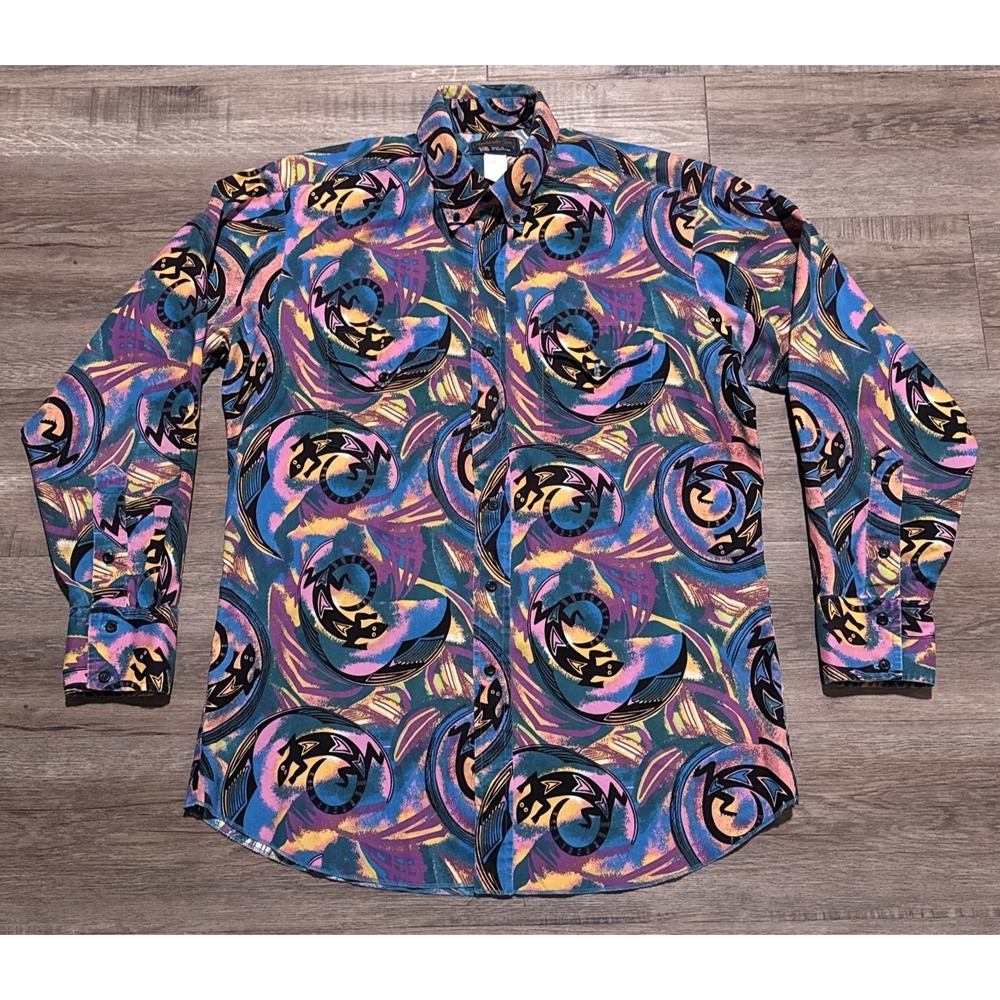 Vintage Panhandle Slim Men's Southwest Colorful Gecko Western Long Sleeve Shirt